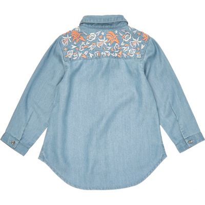 Mini girls denim embroidered shirt